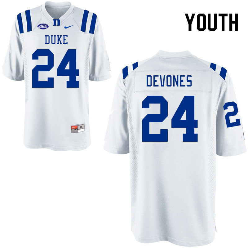 Youth #24 Tre'Shon Devones Duke Blue Devils College Football Jerseys Stitched-White